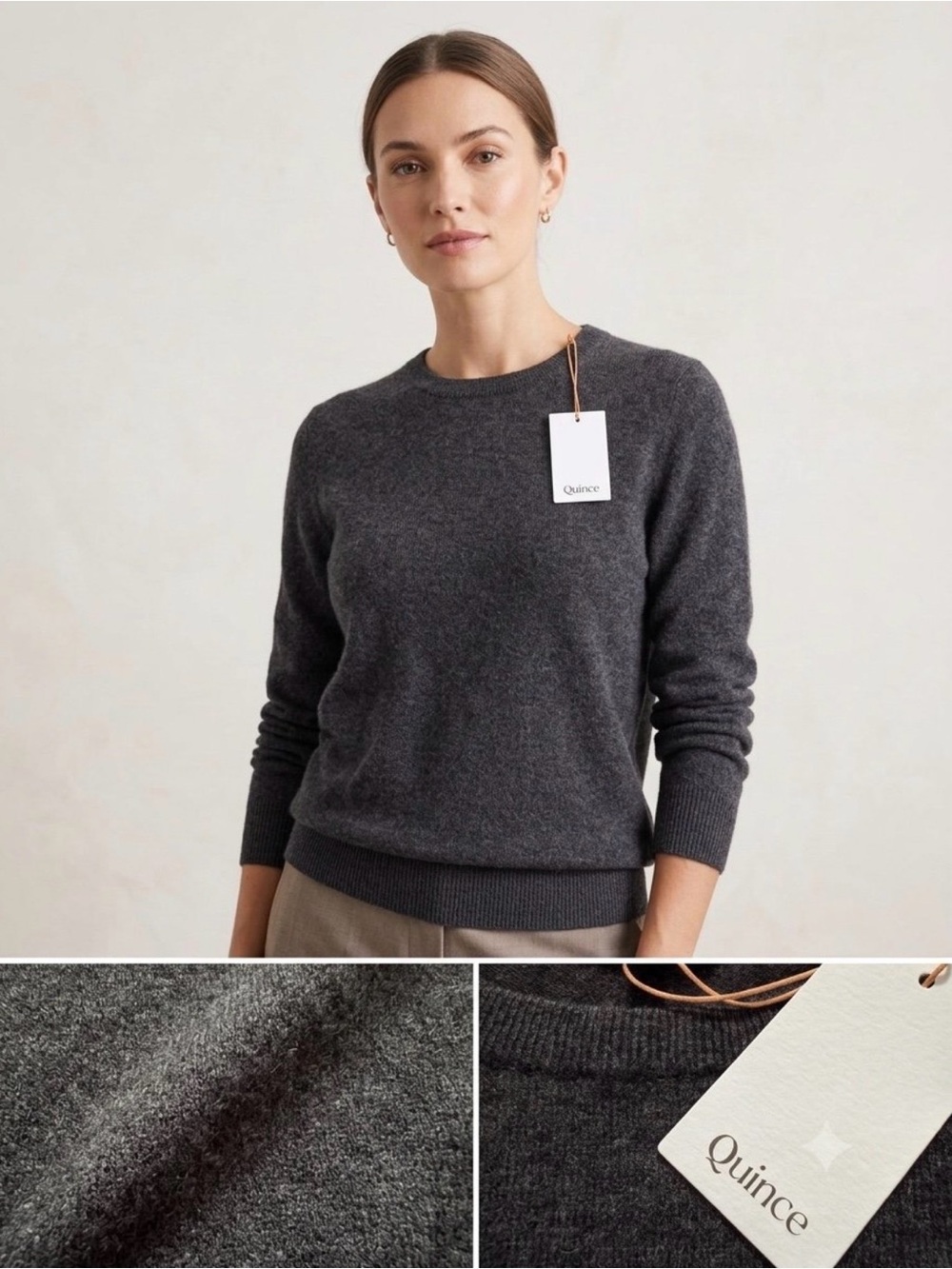 Quince Women's Charcoal Gray 100% mongolian Cashmere Crewneck Sweater size Large